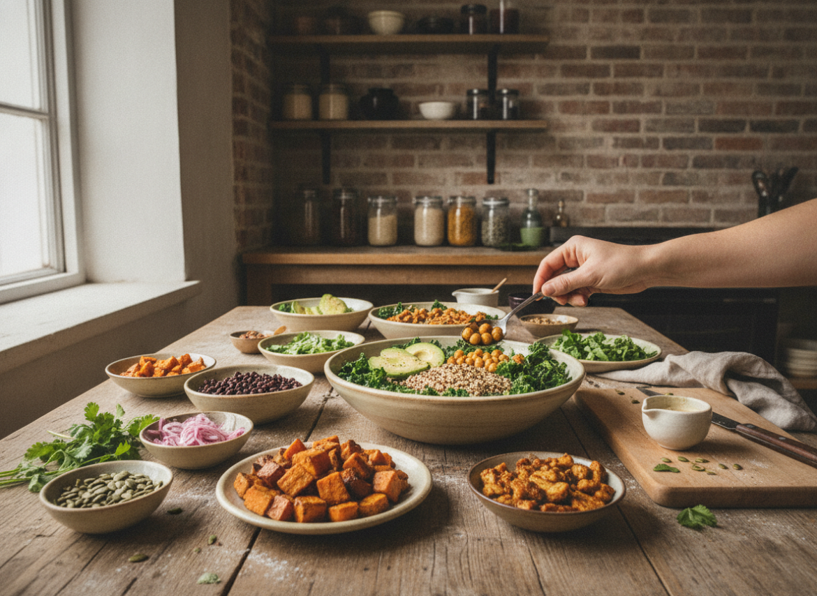Basisformule om een voedzame vegan Buddha bowl samen te stellen