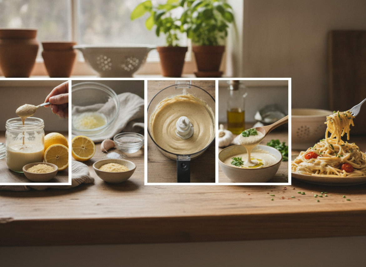 Romige knoflook-tahinisaus maken voor over de pasta in 5 stappen