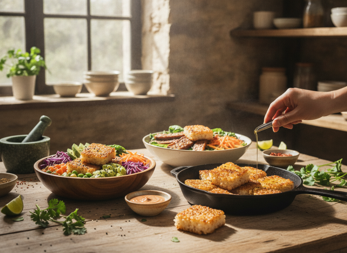 Zo maak je krokante rijstblokjes voor plantaardige bowls