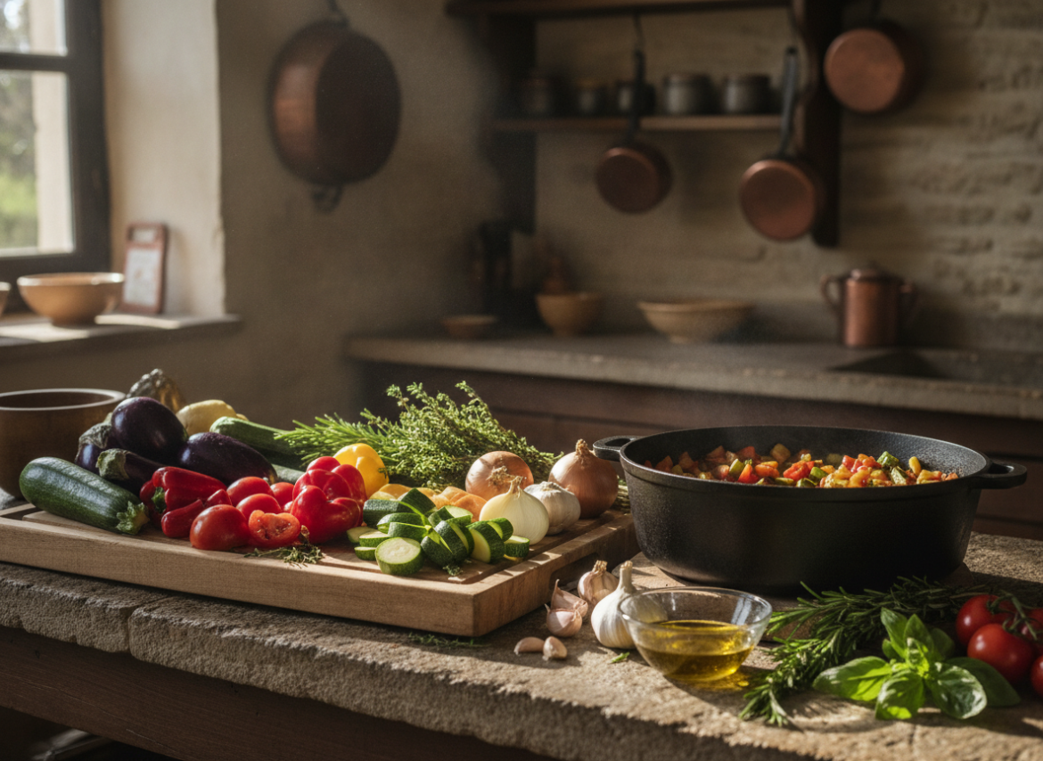 Ratatouille maken met Provençaalse groenten volledig plantaardig